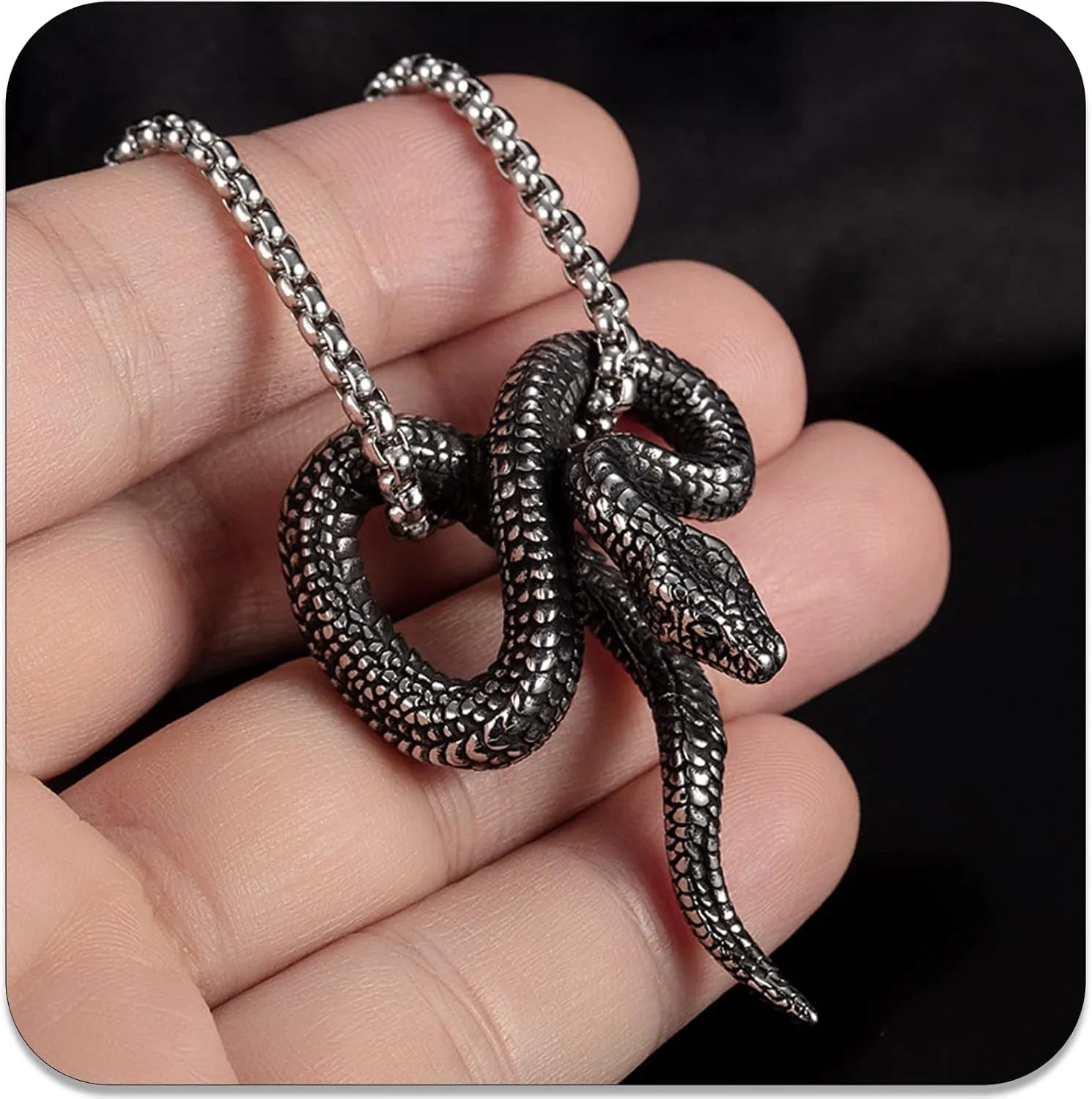PEAS Punk Jewelry Necklace Stainless Steel Snake Pendant Necklace