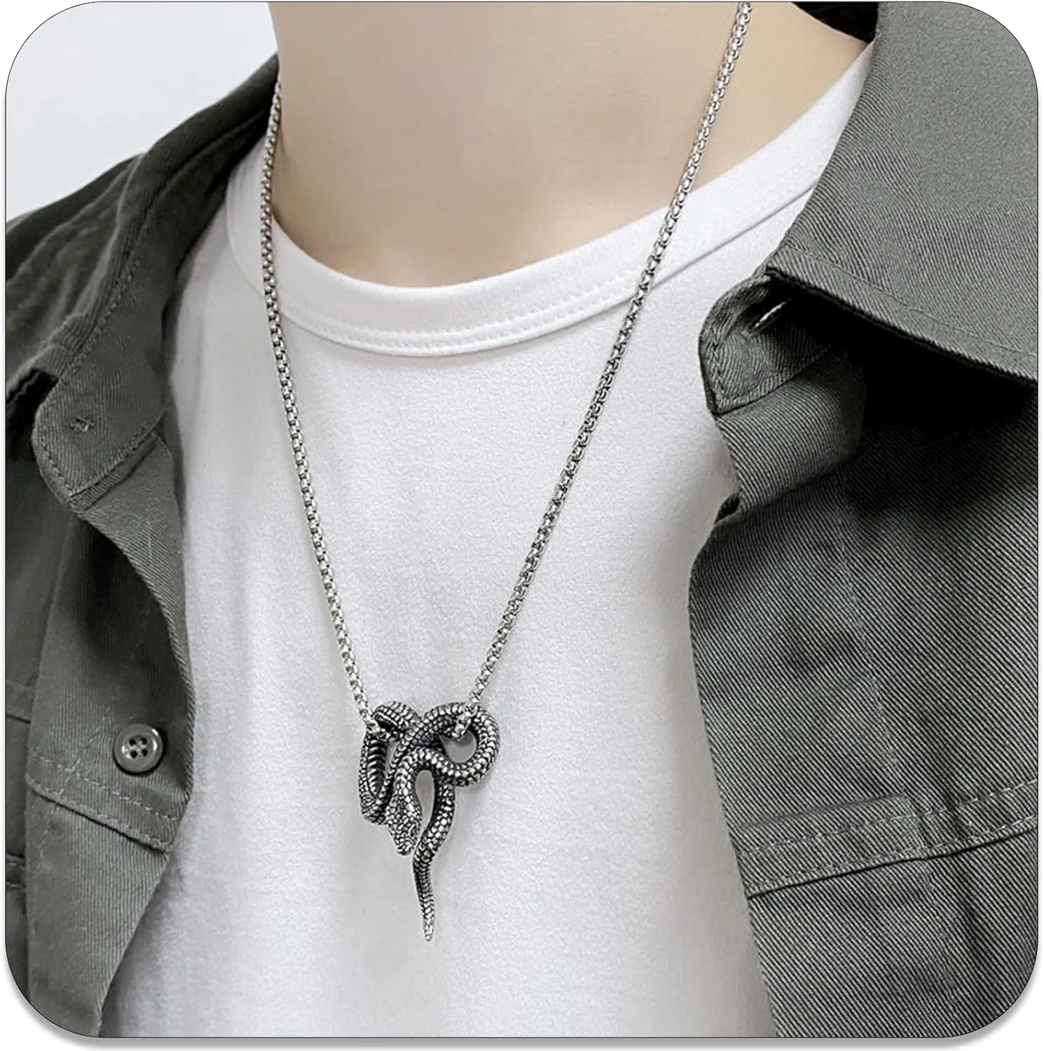 PEAS Punk Jewelry Necklace Stainless Steel Snake Pendant Necklace