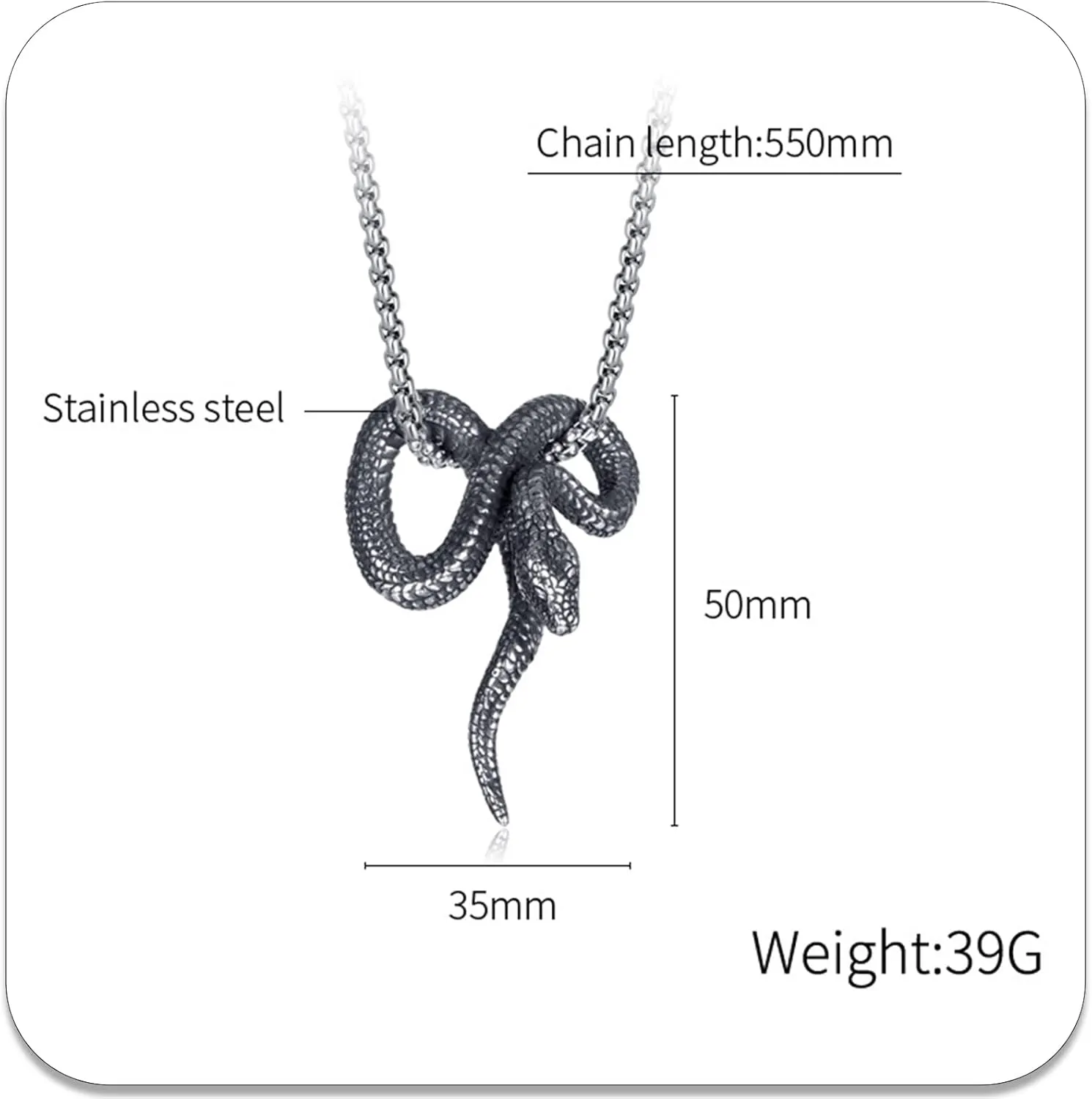 PEAS Punk Jewelry Necklace Stainless Steel Snake Pendant Necklace