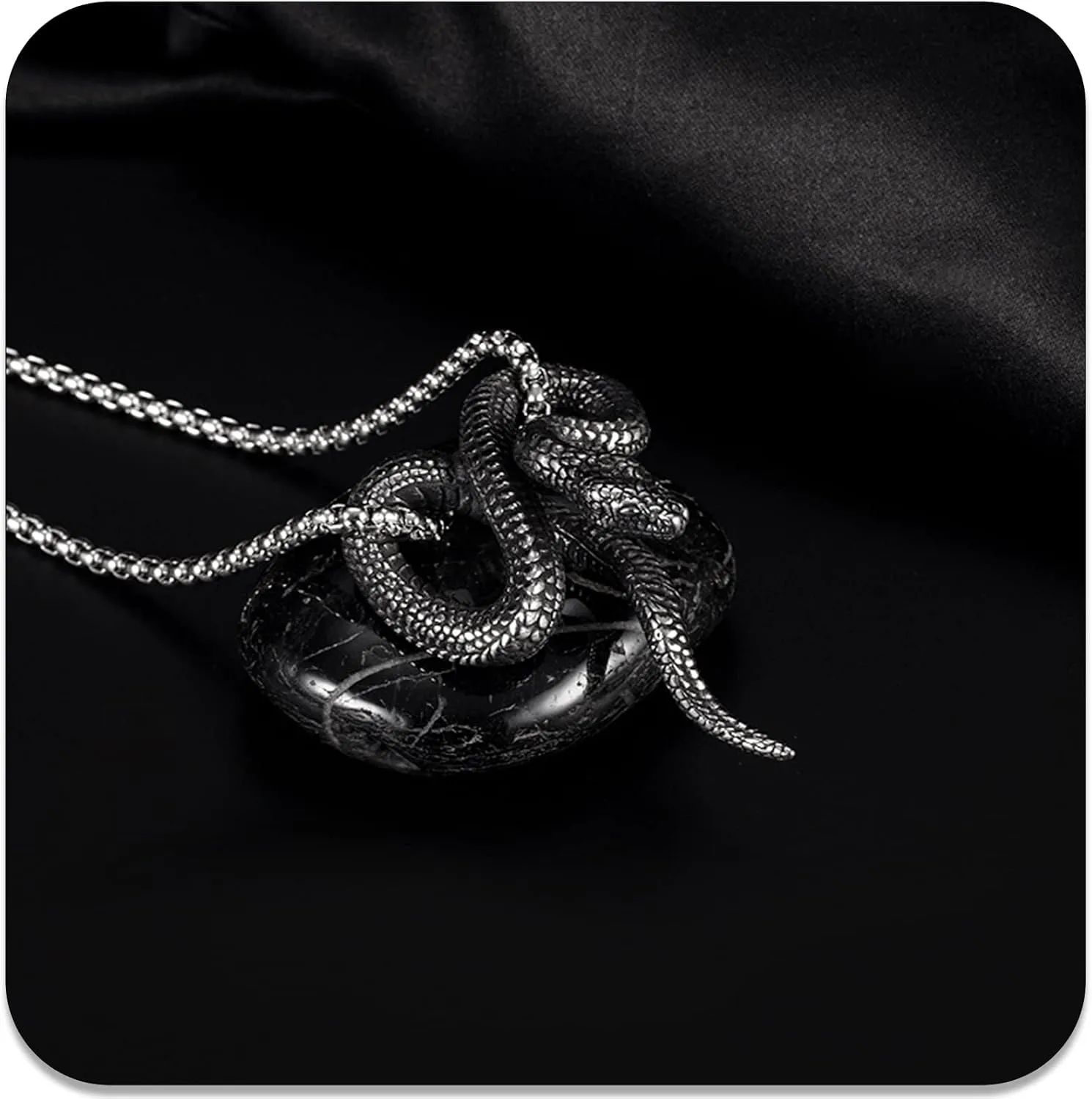 PEAS Punk Jewelry Necklace Stainless Steel Snake Pendant Necklace