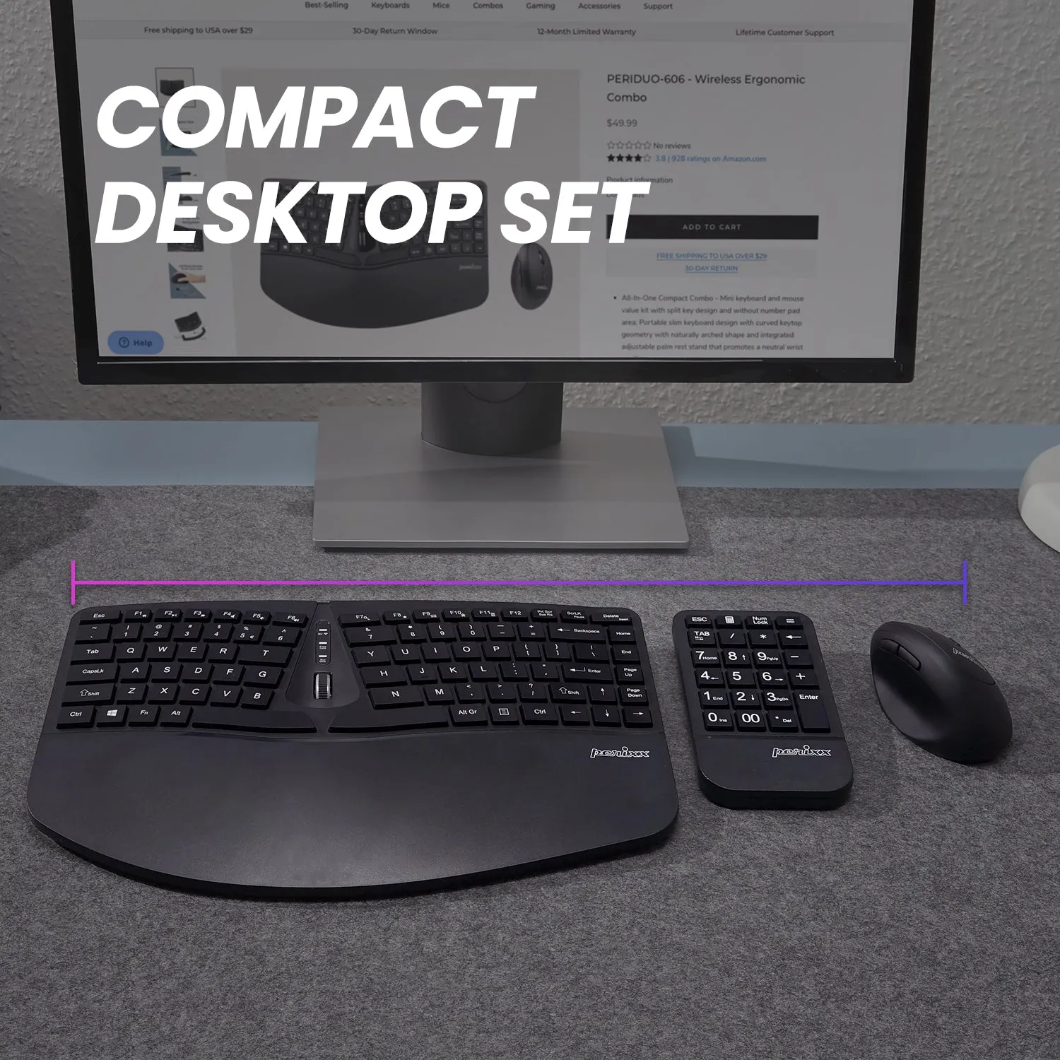 Perixx PERIDUO-606 A Wireless and Compact Ergo Keyboard and Mouse Set