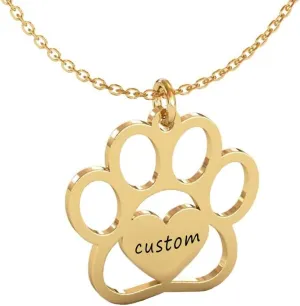 Personalized Custom Name Dog Paw Necklaces Stainless Pet Pendant Nameplate Jewelry