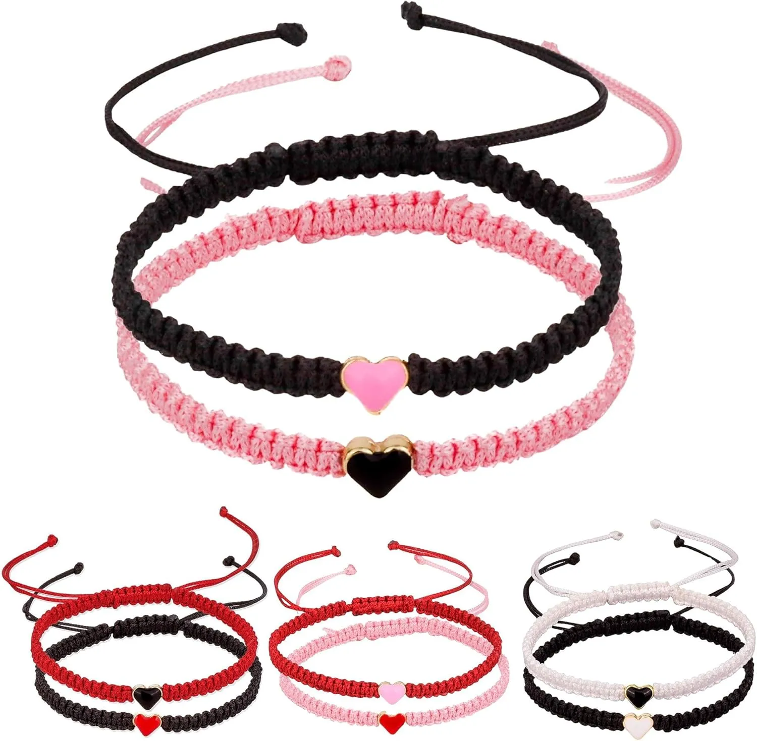 Pingyongchang 2PCS Colorful Heart Beaded Matching Bracelets for Couples and Friendships