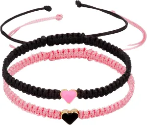 Pingyongchang 2PCS Colorful Heart Beaded Matching Bracelets for Couples and Friendships