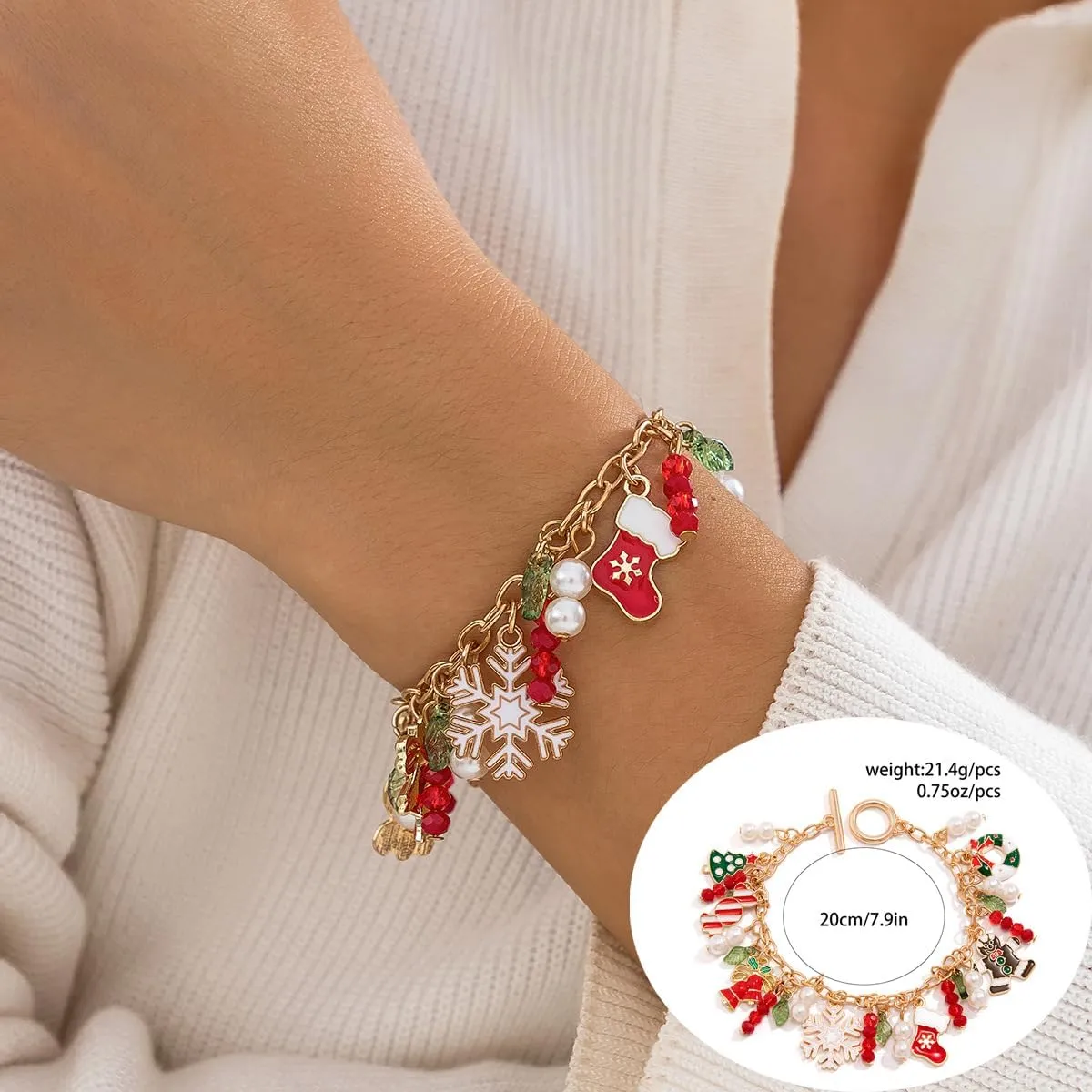 Pingyongchang Xmas Bracelets Set for Women Teen Girls Polymer Clay Bead Stackable Stretch Bracelets as Party Gifts Heishi Surfer Holidays Christmas Charms Friendship Jewelry
