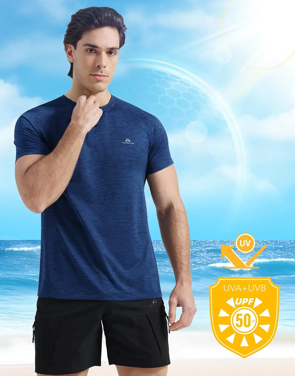Pioneer Camp Mens Moisture Wicking Running Workout Shirt Performance Athletic T-Shirts UPF 50  Short Sleeve Active Gym Tops
