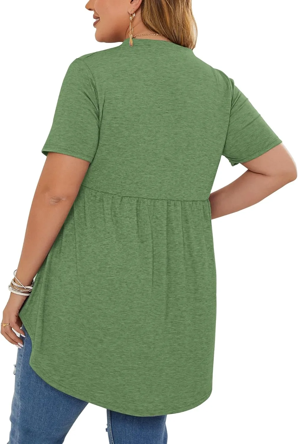PLOKNRD Women's Plus Size Tops Short Sleeve Henley V Neck Button Up Flowy T Shirts Tunic Loose Blouses