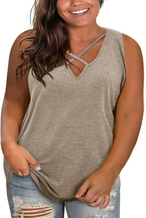Plus Size Tank Tops for Women Summer Sleeveless Sexy V Neck T-Shirts Tops Casual Loose Cotton Tees