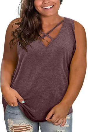 Plus Size Tank Tops for Women Summer Sleeveless Sexy V Neck T-Shirts Tops Casual Loose Cotton Tees