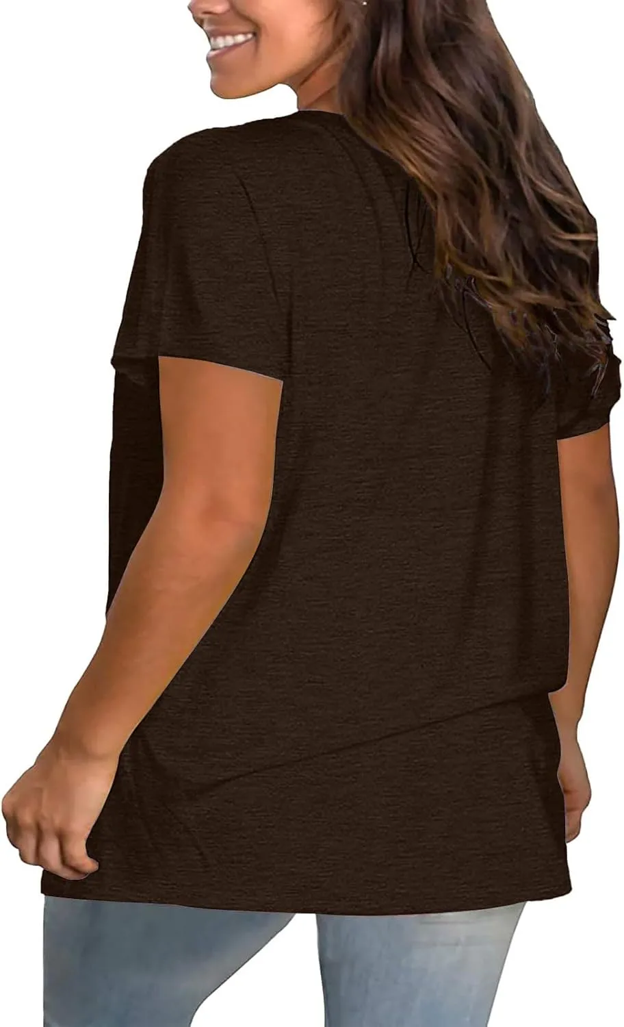 Plus Size V Neck T Shirts Womens Solid Color Short Sleeve Tops Casual Summer Tshirts Loose Fit Tee