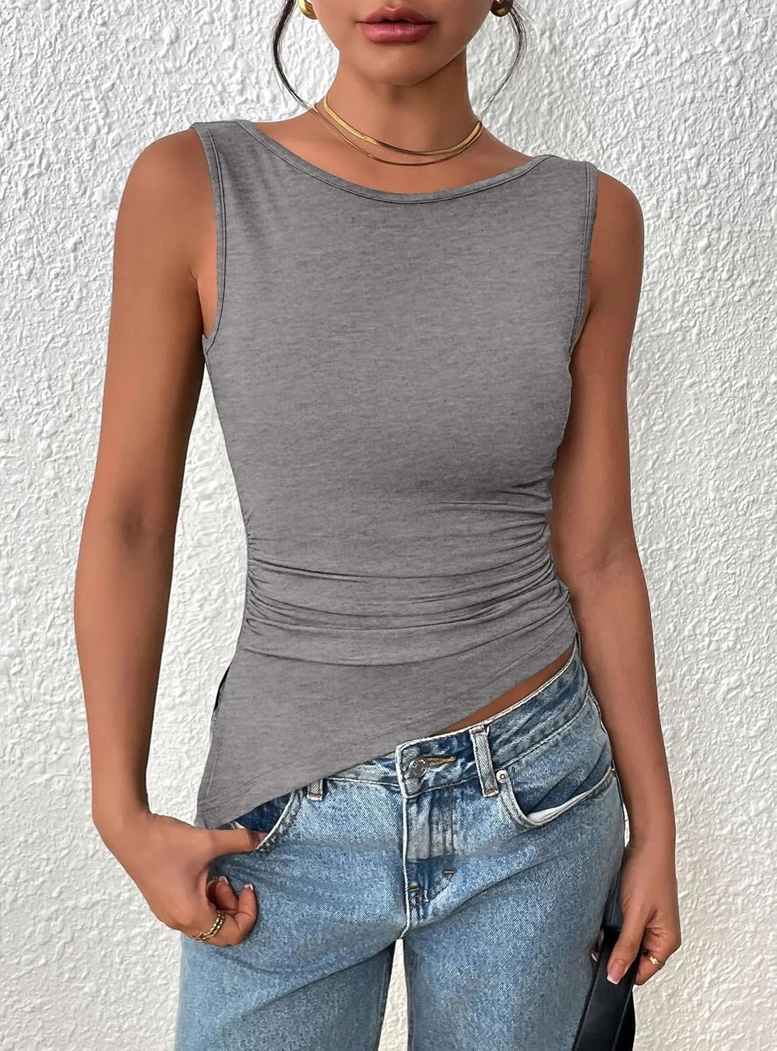 PRETTYGARDEN Womens Ruched Tank Tops 2025 Summer Sleeveless Slim Fit T Shirts Blouses Going Out Y2K Fashion Clothes