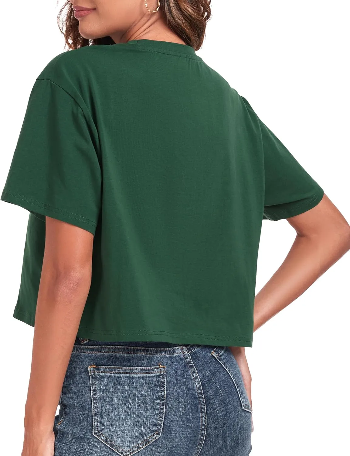 PRIMODA Women's Oversized Workout Cropped T Shirts Crew Neck Short Sleeve Casual Loose Summer Crop Tee Tops Cotton