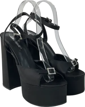 Public Desire Pansie Black Satin Diamonte Platform Heels UK 6 EU 39 
