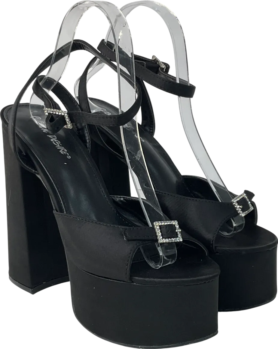 Public Desire Pansie Black Satin Diamonte Platform Heels UK 6 EU 39 