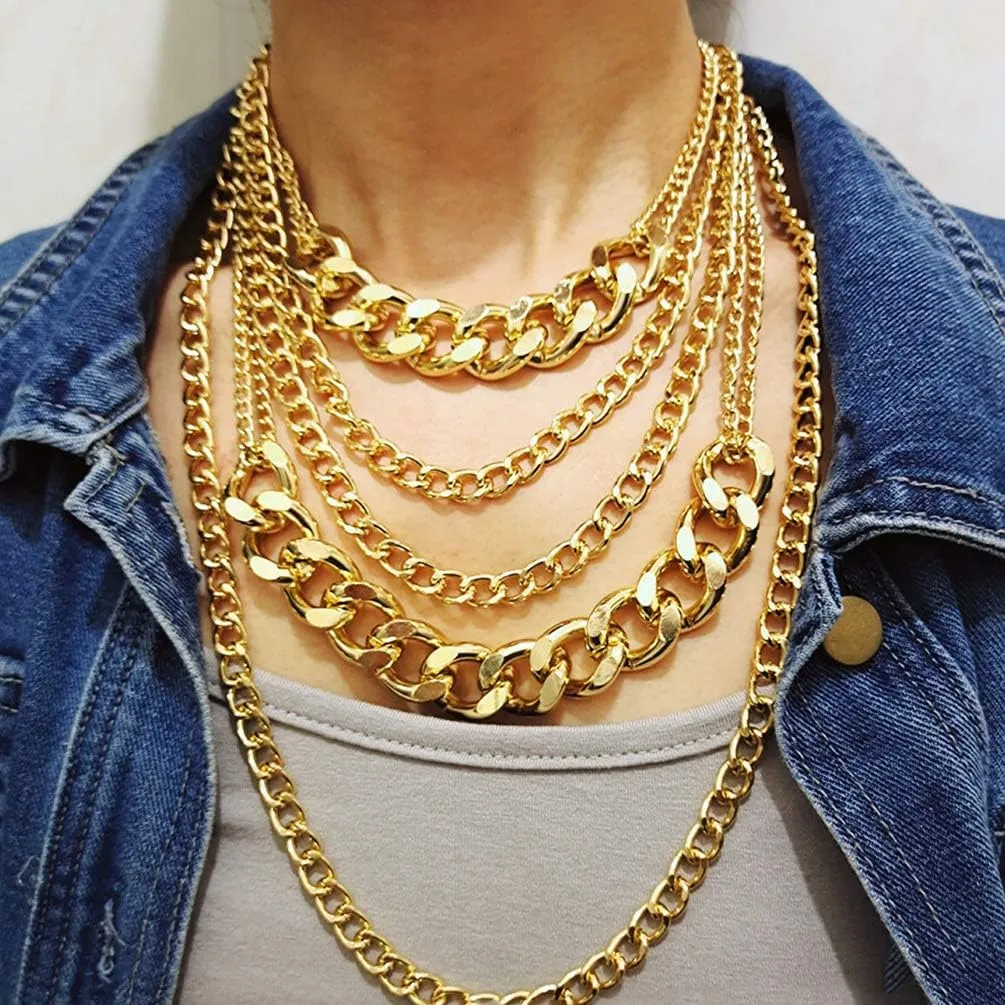 Punk Chain Chunky Necklaces for women Multilayer Collar Necklace Gold