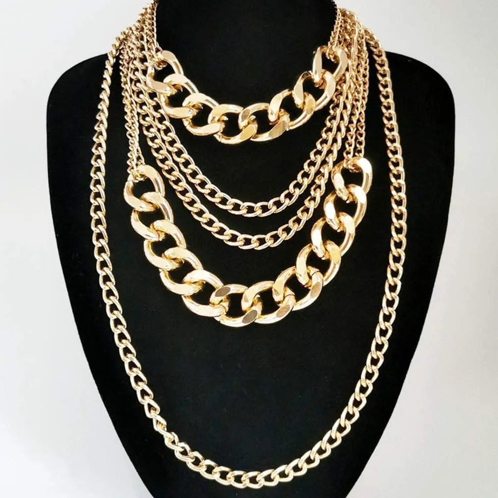 Punk Chain Chunky Necklaces for women Multilayer Collar Necklace Gold