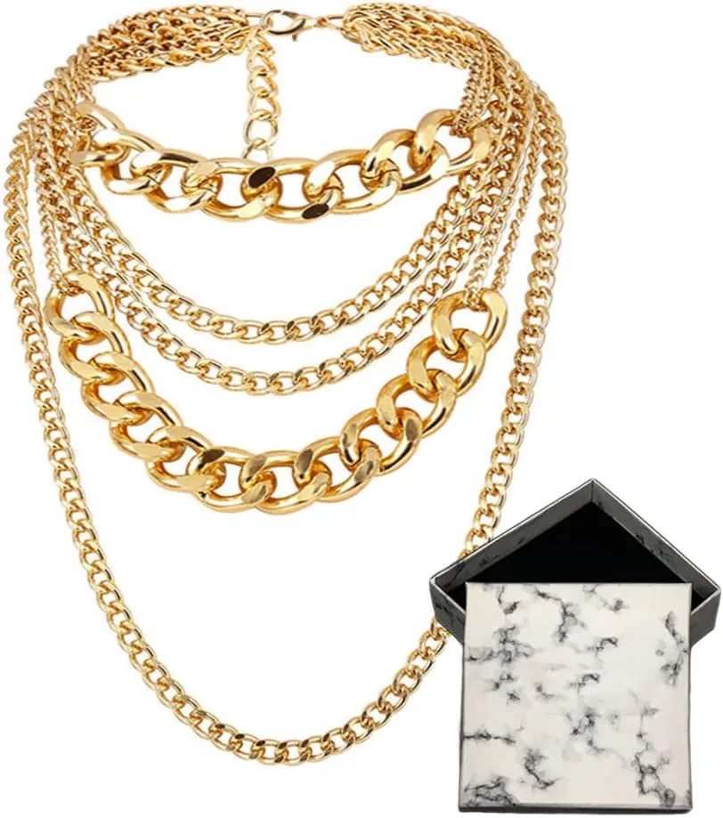 Punk Chain Chunky Necklaces for women Multilayer Collar Necklace Gold