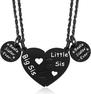 Ralukiia Big and Little Sister Matching Heart Necklace Set for 2, Best Sister Ever Gifts, Birthday Jewelry for Lil Sis Big Sis