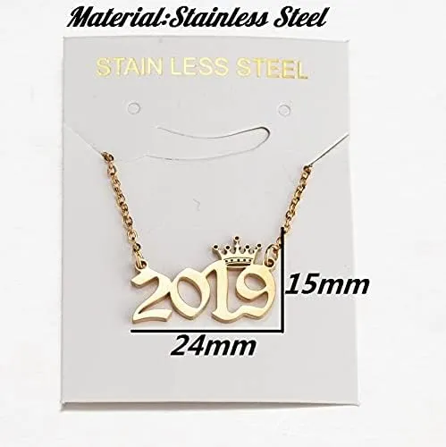 Razered Stainless Steel Year Number Necklaces for Women Unique Date Birthday Tiaras Crown Year 1984 1999 1996 1997 2002 Choker Gift Girl - silver necklace - 2015