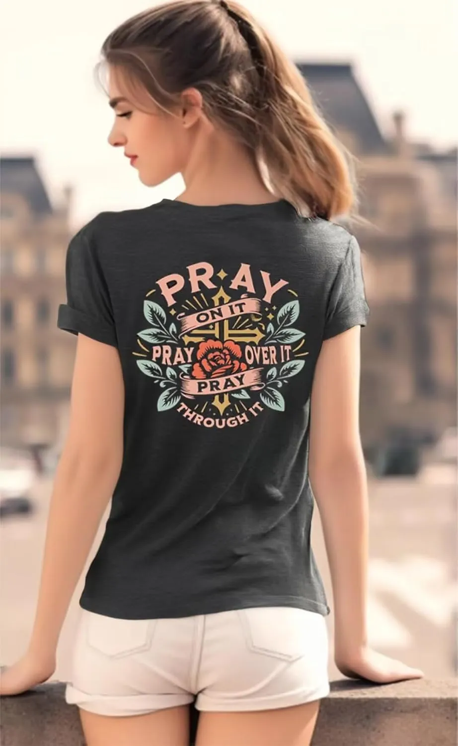 Retro Christian Jesus Faith T Shirts for Women Cross Pray Floral Printed Short Sleeve Inspirational Bible Verse Tee Tops