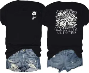 Retro Christian Jesus Faith T Shirts for Women Cross Pray Floral Printed Short Sleeve Inspirational Bible Verse Tee Tops