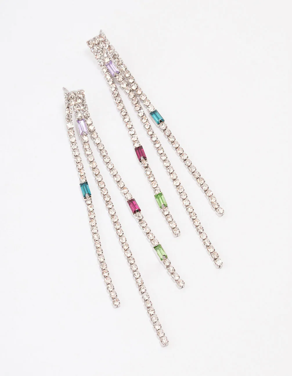 Rhodium Mixed Diamante Cup Chain Drop Earrings