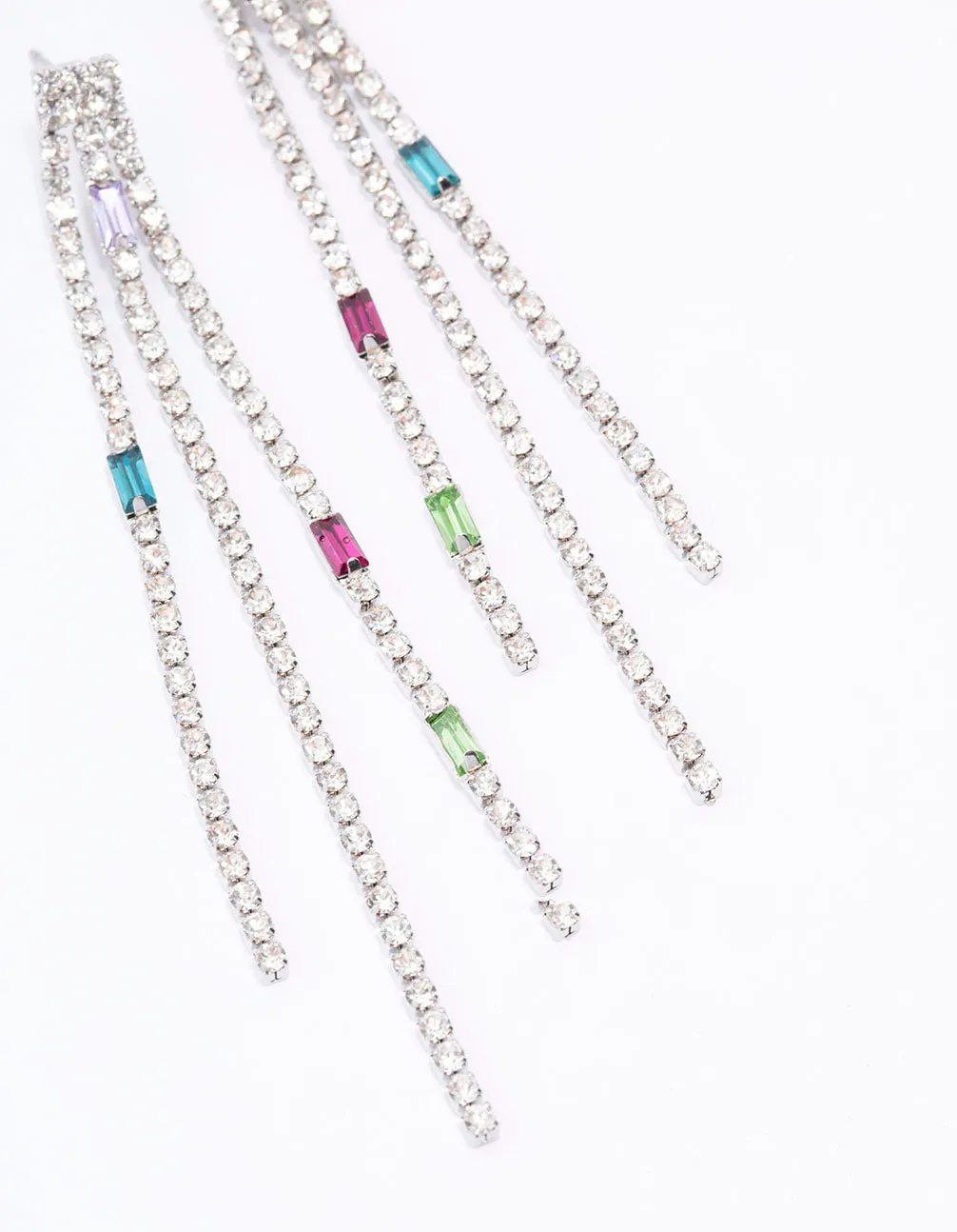 Rhodium Mixed Diamante Cup Chain Drop Earrings
