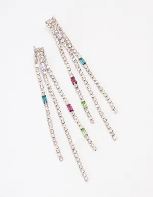 Rhodium Mixed Diamante Cup Chain Drop Earrings