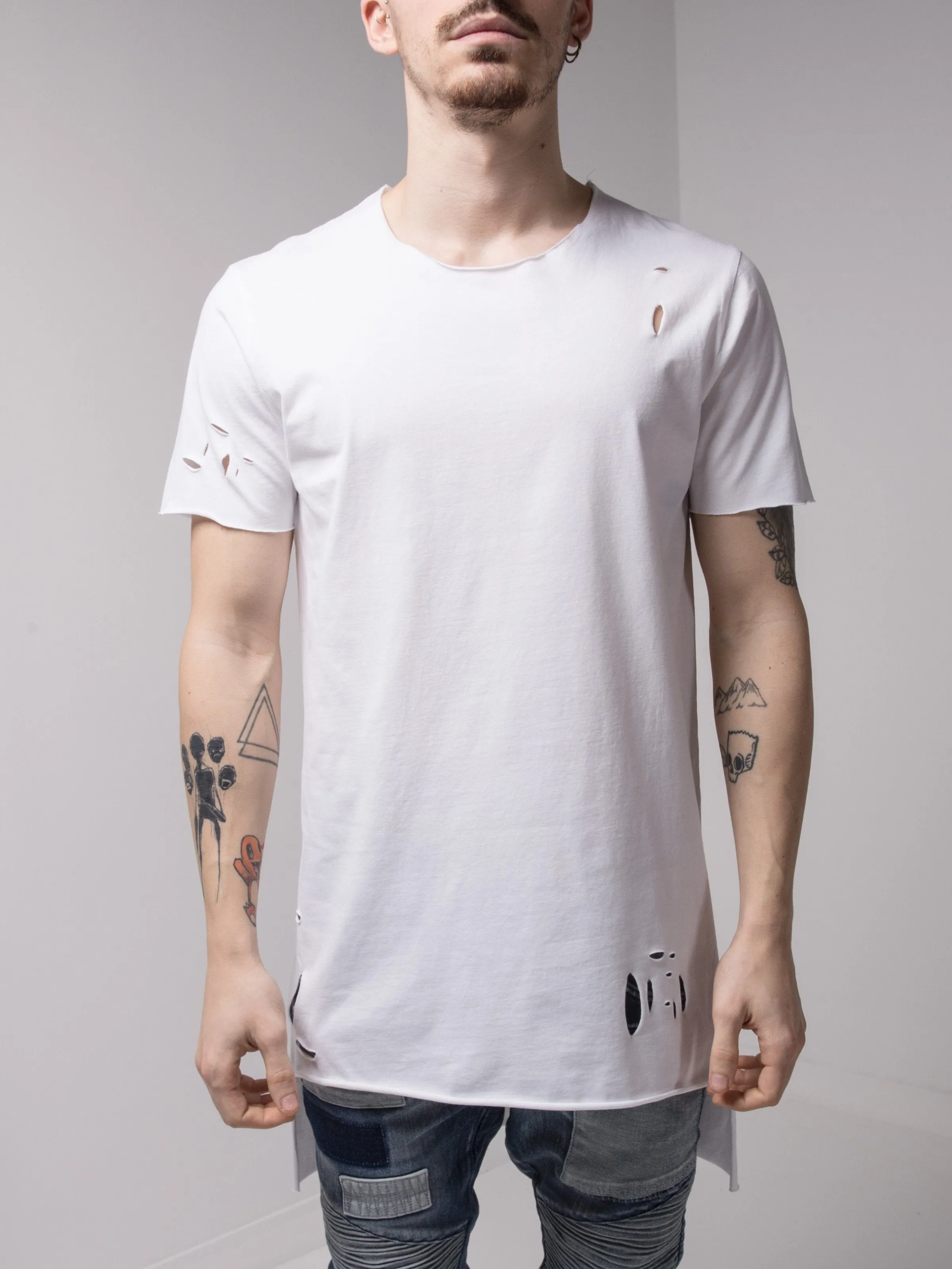 Ripped Longtail White T-shirt