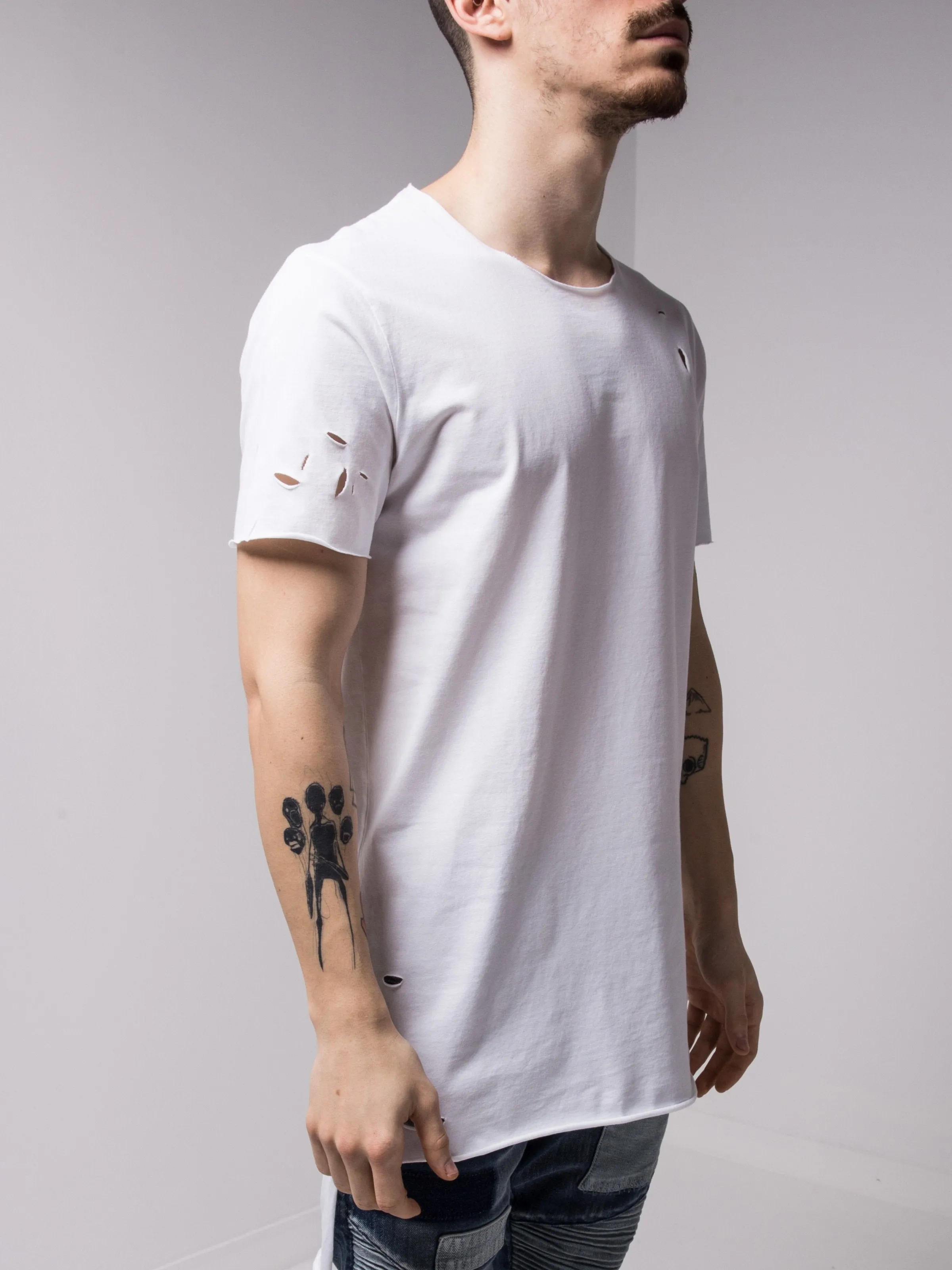 Ripped Longtail White T-shirt