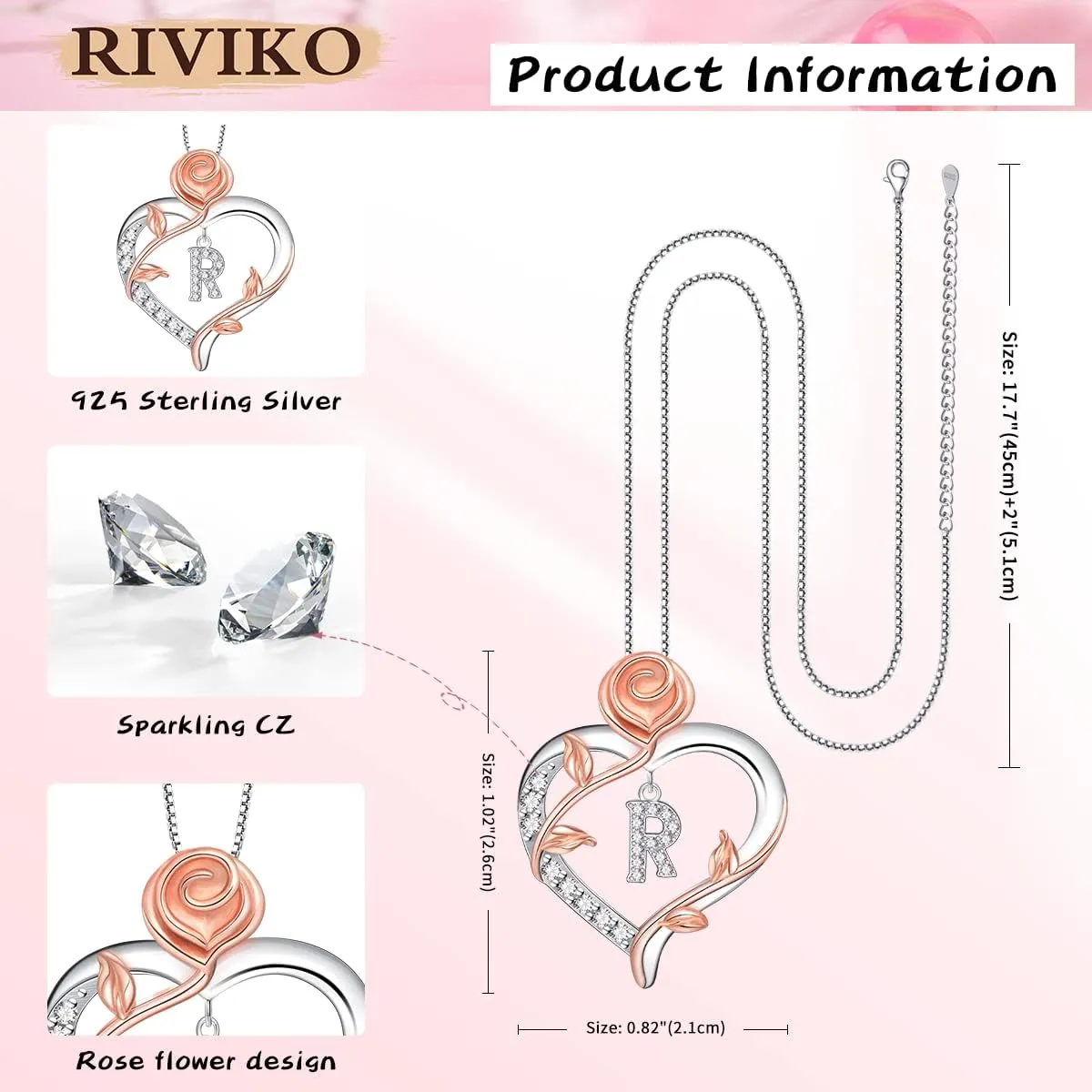 RIVIKO Graduation Gifts for Her,925 Sterling Silver Rose Circle Initial Necklaces,Initial Letter Pendant Necklaces Personalized Jewelry Anniversary Christmas Birthday Gifts for Her Mom Wife Girlfriend