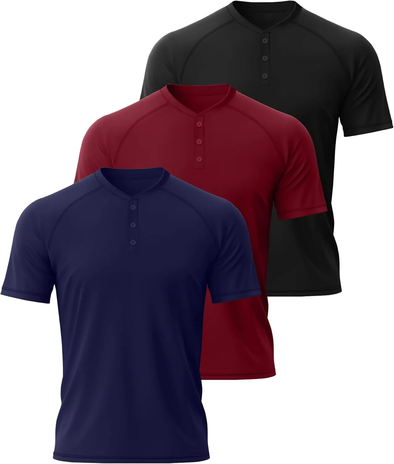 Riyiper 3 Pack Henley Shirts for Men Short Sleeve Raglan M-5XL Cotton Regular and Big Tall Tops Casual Summer Basic Tee