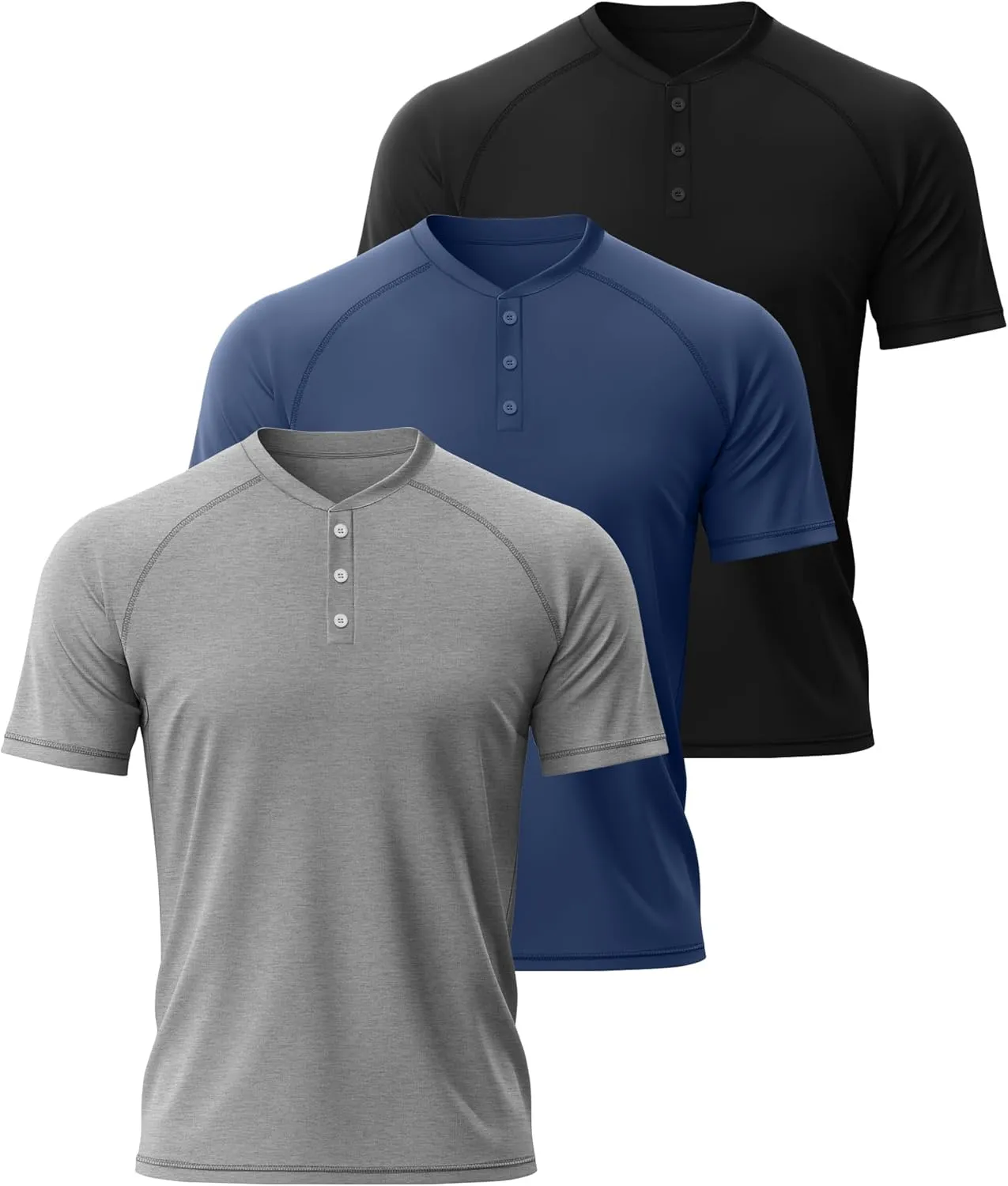 Riyiper 3 Pack Henley Shirts for Men Short Sleeve Raglan M-5XL Cotton Regular and Big Tall Tops Casual Summer Basic Tee