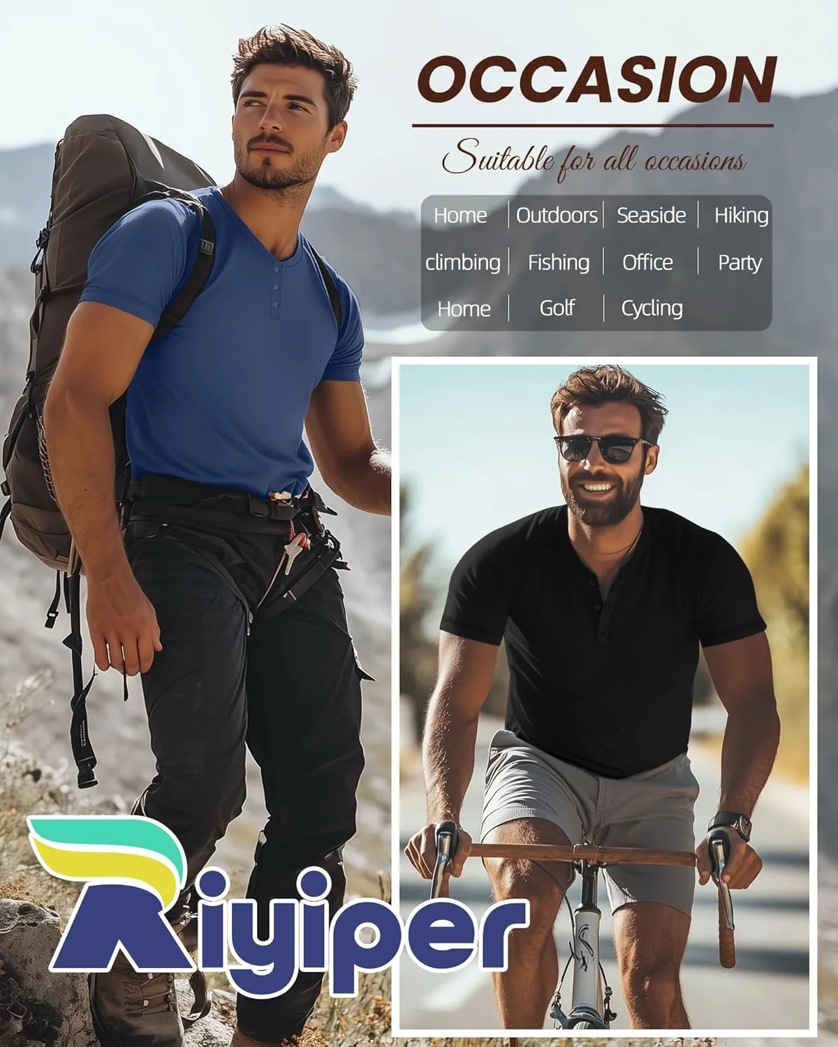 Riyiper 3 Pack Henley Shirts for Men Short Sleeve Raglan M-5XL Cotton Regular and Big Tall Tops Casual Summer Basic Tee