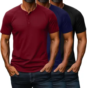 Riyiper 3 Pack Henley Shirts for Men Short Sleeve Raglan M-5XL Cotton Regular and Big Tall Tops Casual Summer Basic Tee