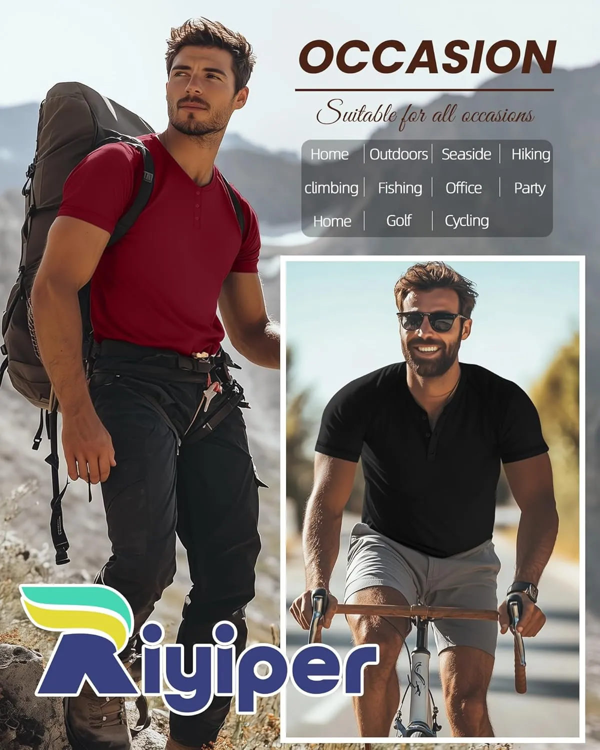 Riyiper 3 Pack Henley Shirts for Men Short Sleeve Raglan M-5XL Cotton Regular and Big Tall Tops Casual Summer Basic Tee