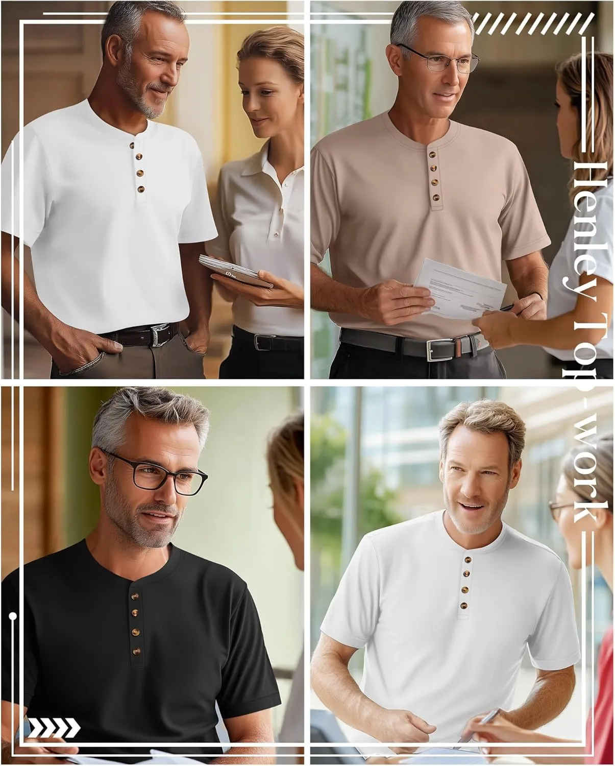 Riyiper 3 Pack Men's Big and Tall Henley T-Shirts Short Sleeve Cotton Plus Size Tees Loose Fit Plus Size Oversized Basic Tops
