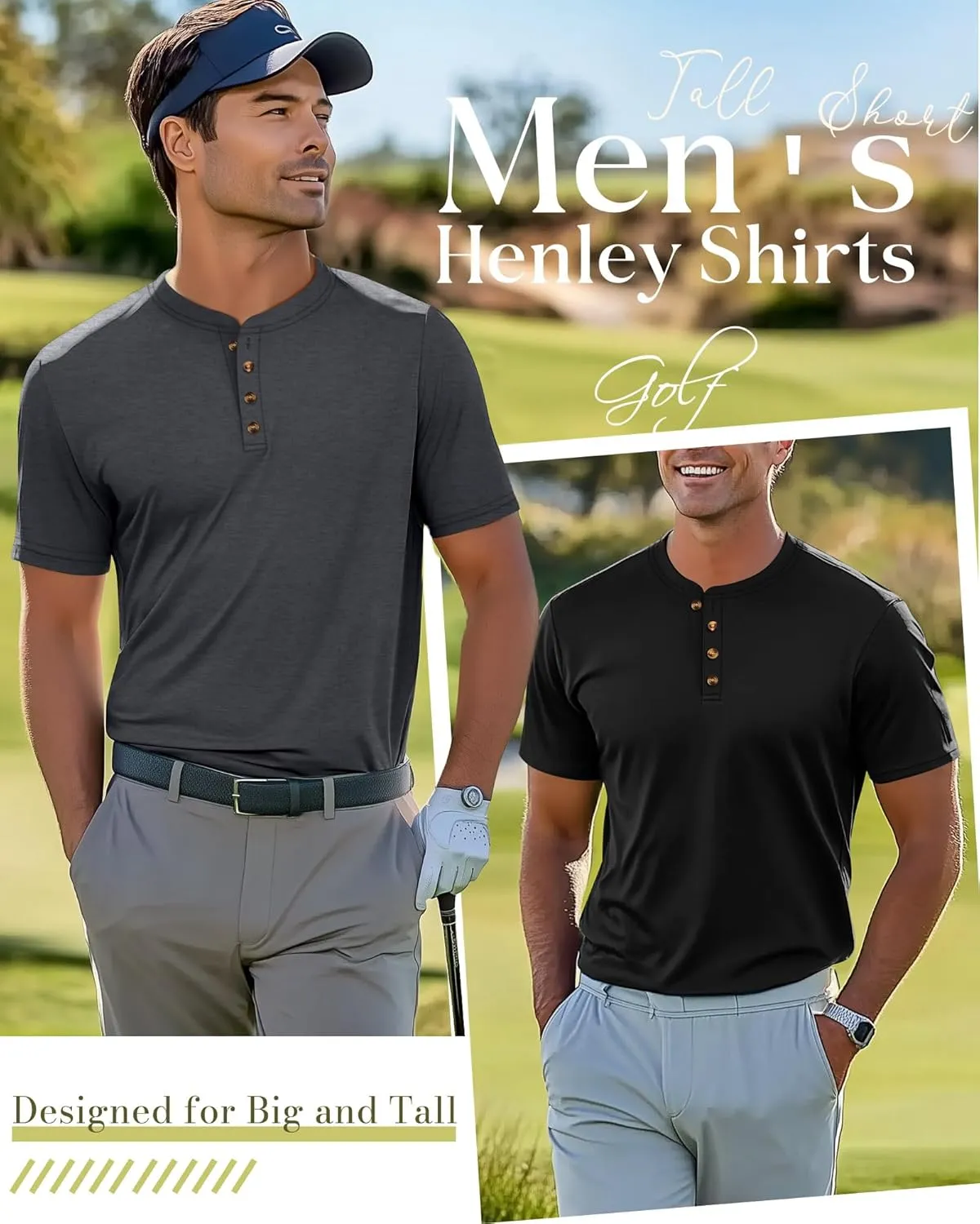 Riyiper 3 Pack Men's Big and Tall Henley T-Shirts Short Sleeve Cotton Plus Size Tees Loose Fit Plus Size Oversized Basic Tops