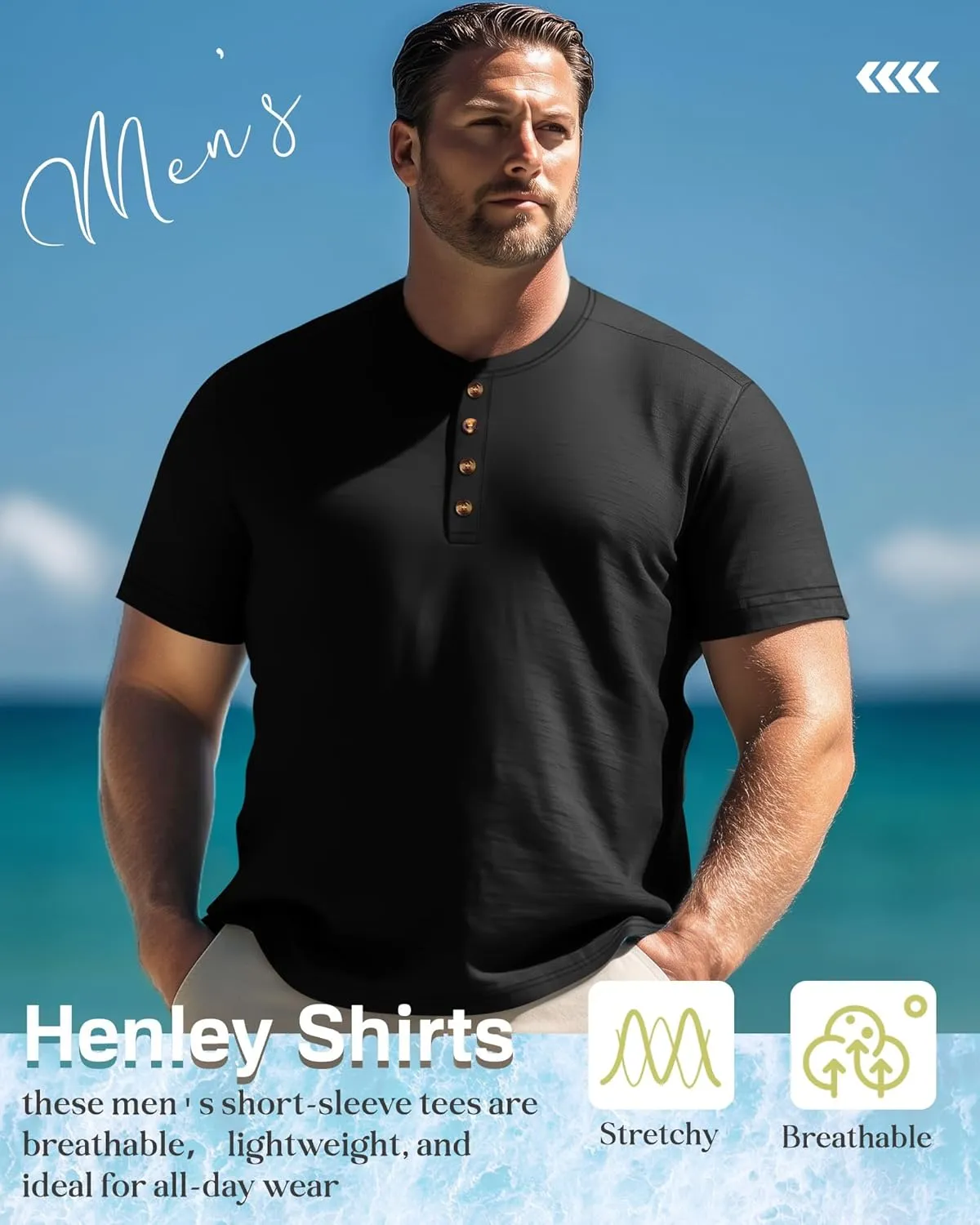 Riyiper 3 Pack Men's Big and Tall Henley T-Shirts Short Sleeve Cotton Plus Size Tees Loose Fit Plus Size Oversized Basic Tops