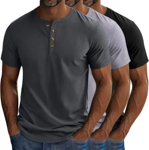 Riyiper 3 Pack Men's Big and Tall Henley T-Shirts Short Sleeve Cotton Plus Size Tees Loose Fit Plus Size Oversized Basic Tops