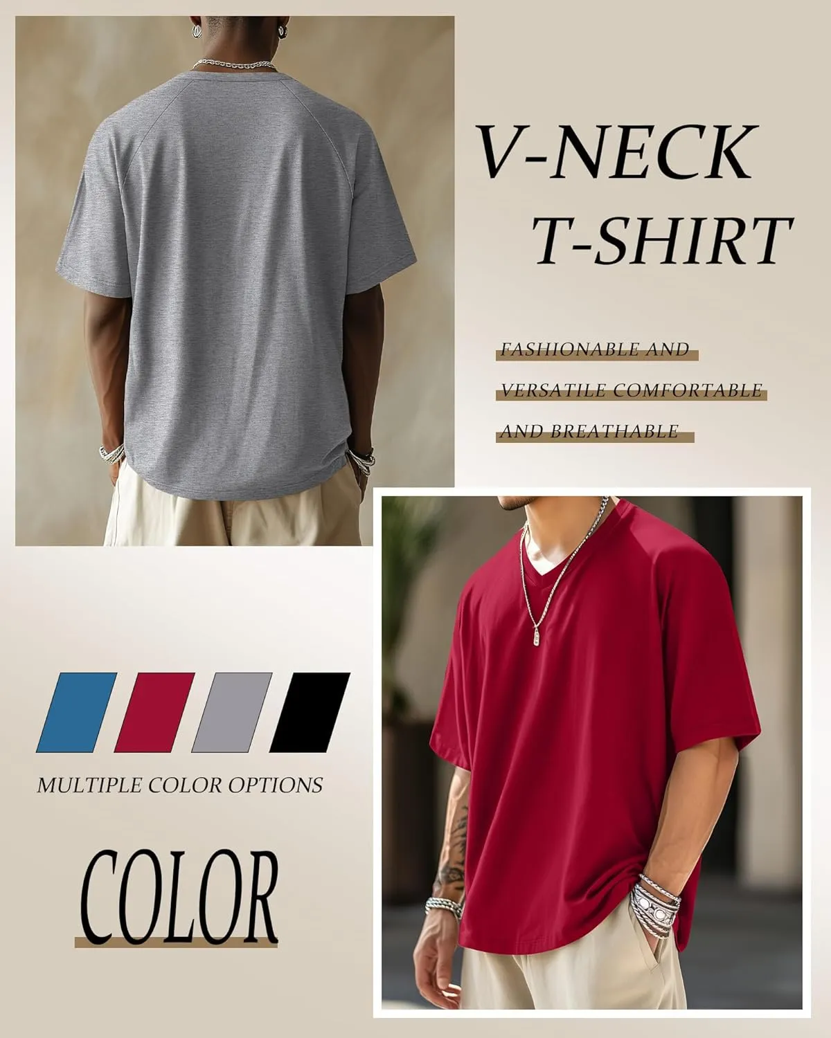 Riyiper 4 Pack Men's Big and Tall V Neck T-Shirts, Raglan Short Sleeve 30% Cotton Oversized Top Casual Summer Basic Tee