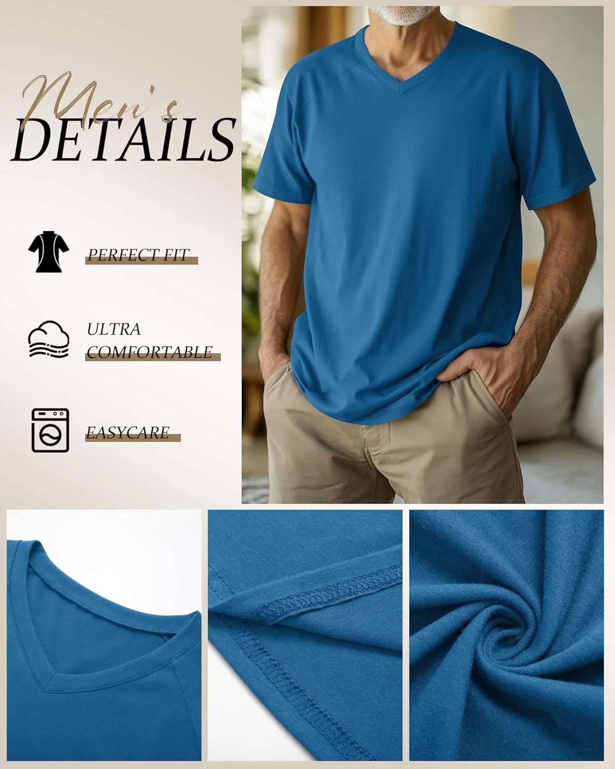 Riyiper 4 Pack Men's Big and Tall V Neck T-Shirts, Raglan Short Sleeve 30% Cotton Oversized Top Casual Summer Basic Tee