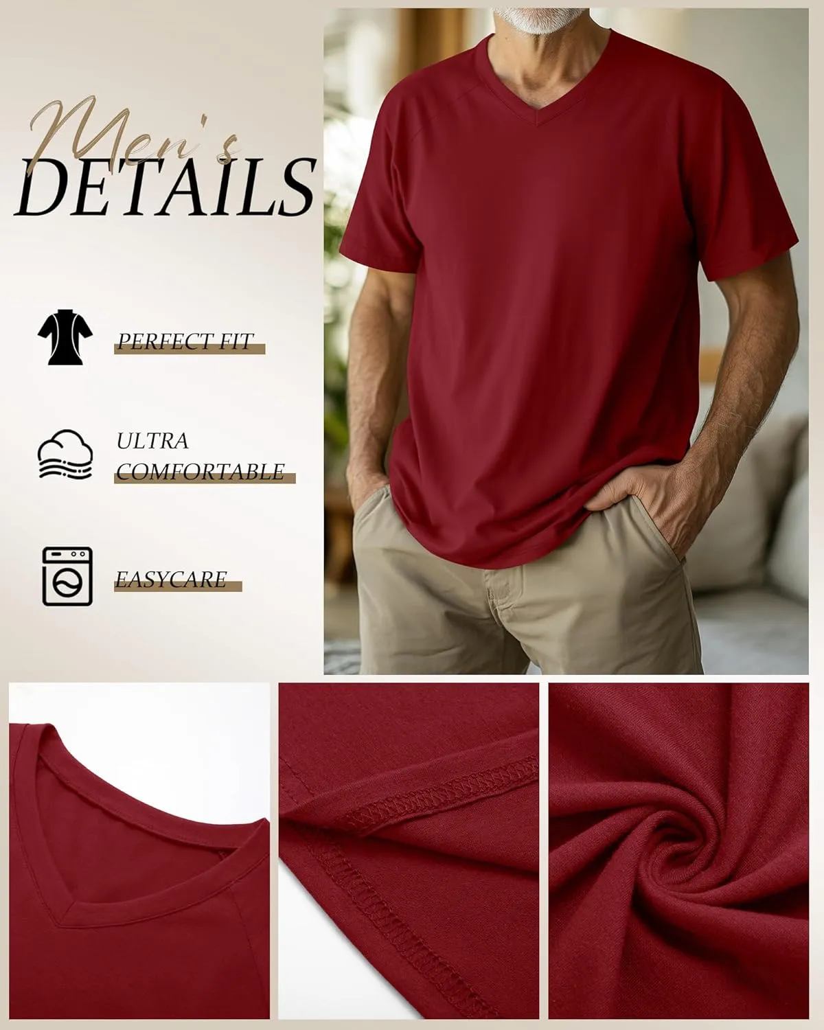 Riyiper 4 Pack Men's Big and Tall V Neck T-Shirts, Raglan Short Sleeve 30% Cotton Oversized Top Casual Summer Basic Tee