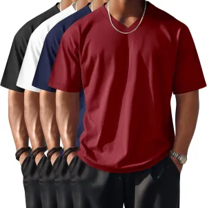 Riyiper 4 Pack Men's Big and Tall V Neck T-Shirts, Raglan Short Sleeve 30% Cotton Oversized Top Casual Summer Basic Tee