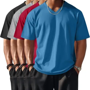 Riyiper 4 Pack Men's Big and Tall V Neck T-Shirts, Raglan Short Sleeve 30% Cotton Oversized Top Casual Summer Basic Tee