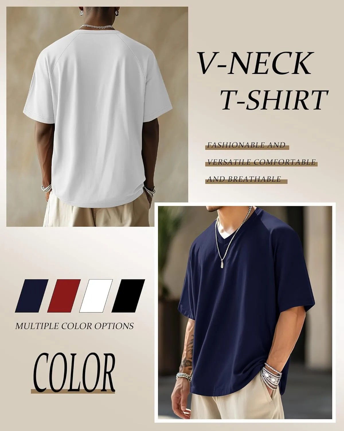 Riyiper 4 Pack Men's Big and Tall V Neck T-Shirts, Raglan Short Sleeve 30% Cotton Oversized Top Casual Summer Basic Tee