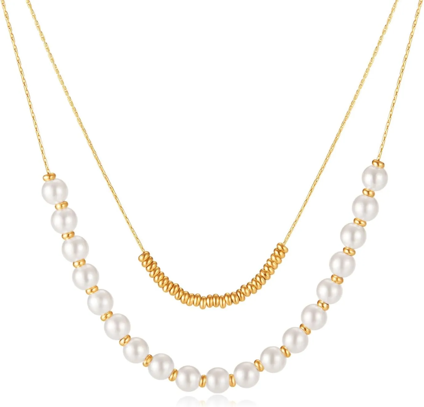 Rnivida 18k Gold Plated Stacked Necklaces for Women,Simulated Dainty Pearl Strand Layered Necklace Stylish Summer Jewelry Gift