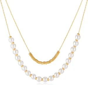 Rnivida 18k Gold Plated Stacked Necklaces for Women,Simulated Dainty Pearl Strand Layered Necklace Stylish Summer Jewelry Gift