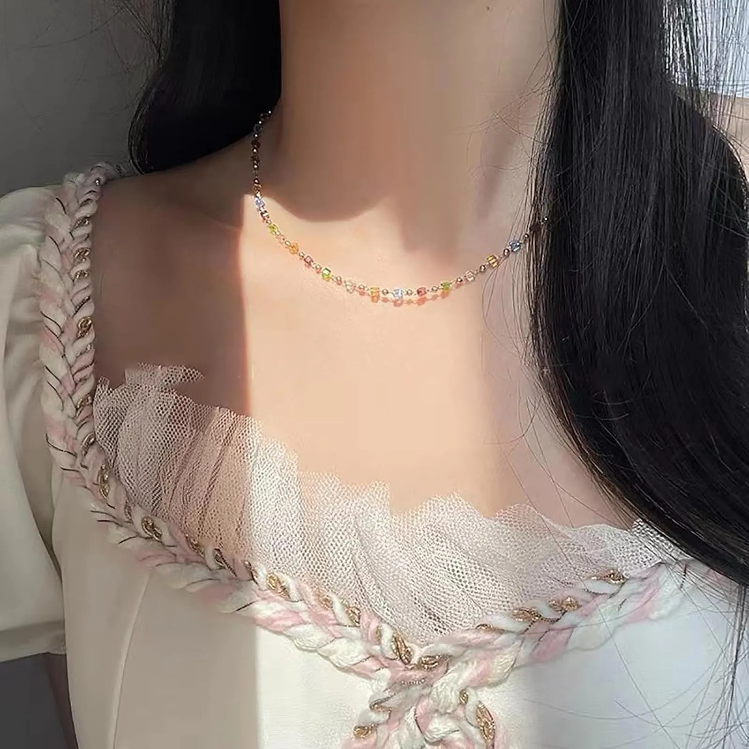 Roe Dolph Colorful Beaded Necklace Dainty Boho Necklaces for Women Summer Surfer Necklace Handmade Beads Flower Necklace Hawaiian Beach Charm Necklace Summer Outfits Accessories for Women
