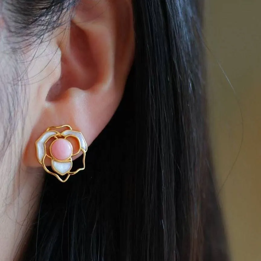 Rose Pink Queen Conch Pearl Earrings